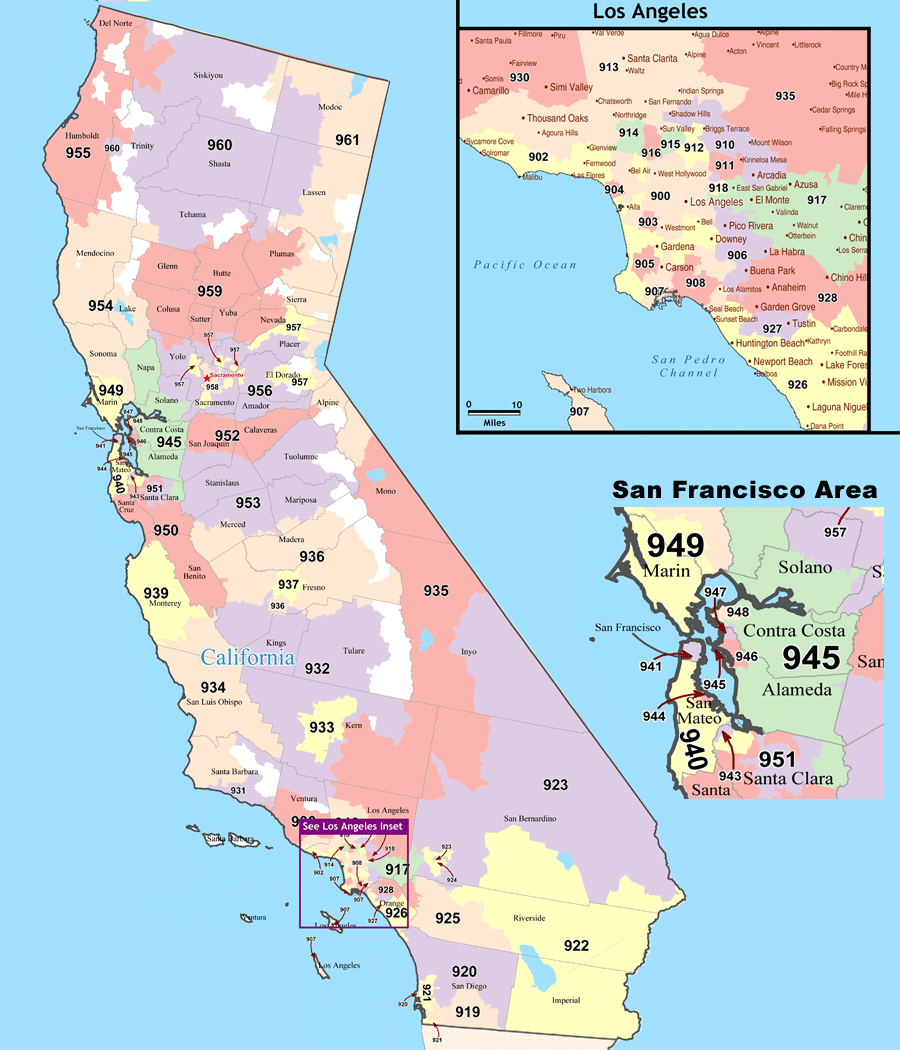 California 3-Digit Zip Code Map